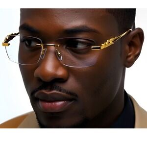 Rimless‎ Rectangle Gold Clear Eye Glasses Men's Fashion Eyewear Hip Hop Gafas